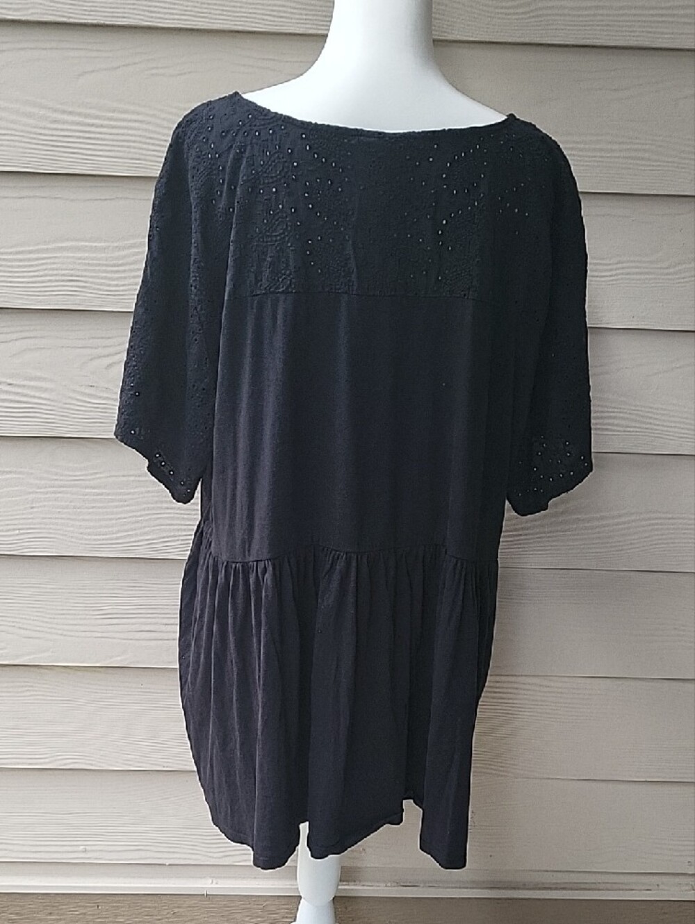 Vintage Cotton Jersey Crew Neck Eyelet Yoke Babydoll Top Size 3X - Picture 4 of 15